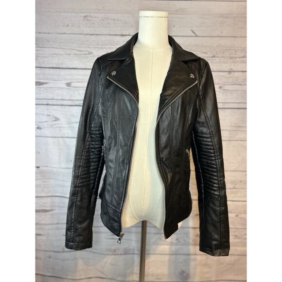Black Faux Leather Moto Jacket Guess Size Medium - Picture 2 of 10